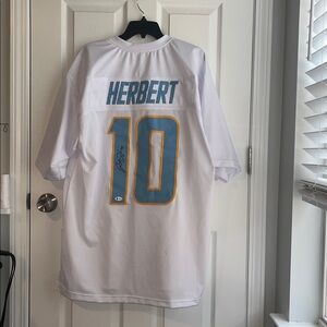 Justin Herbert White Costom Football Jersey Signed in Black Ink
